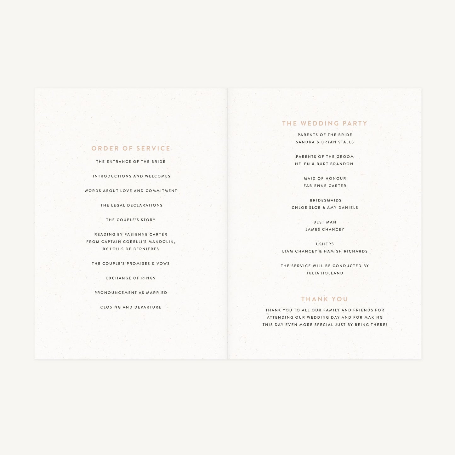 Minimalist Arch Wedding Order of Service