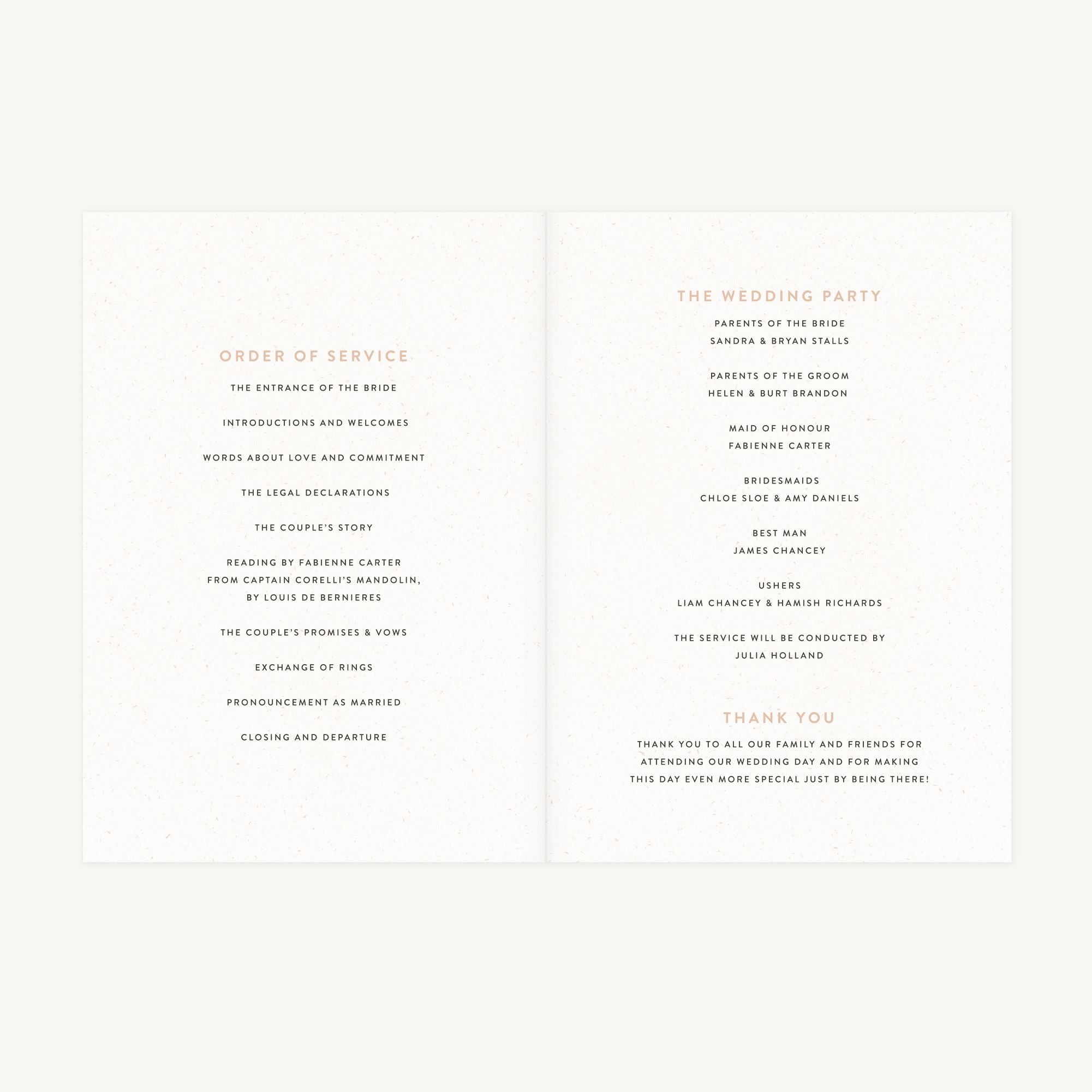 Minimalist Arch Wedding Order of Service