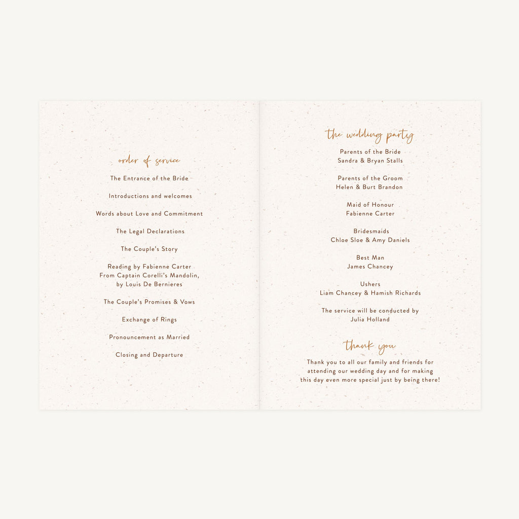 Modern Boho Wedding Order of Service