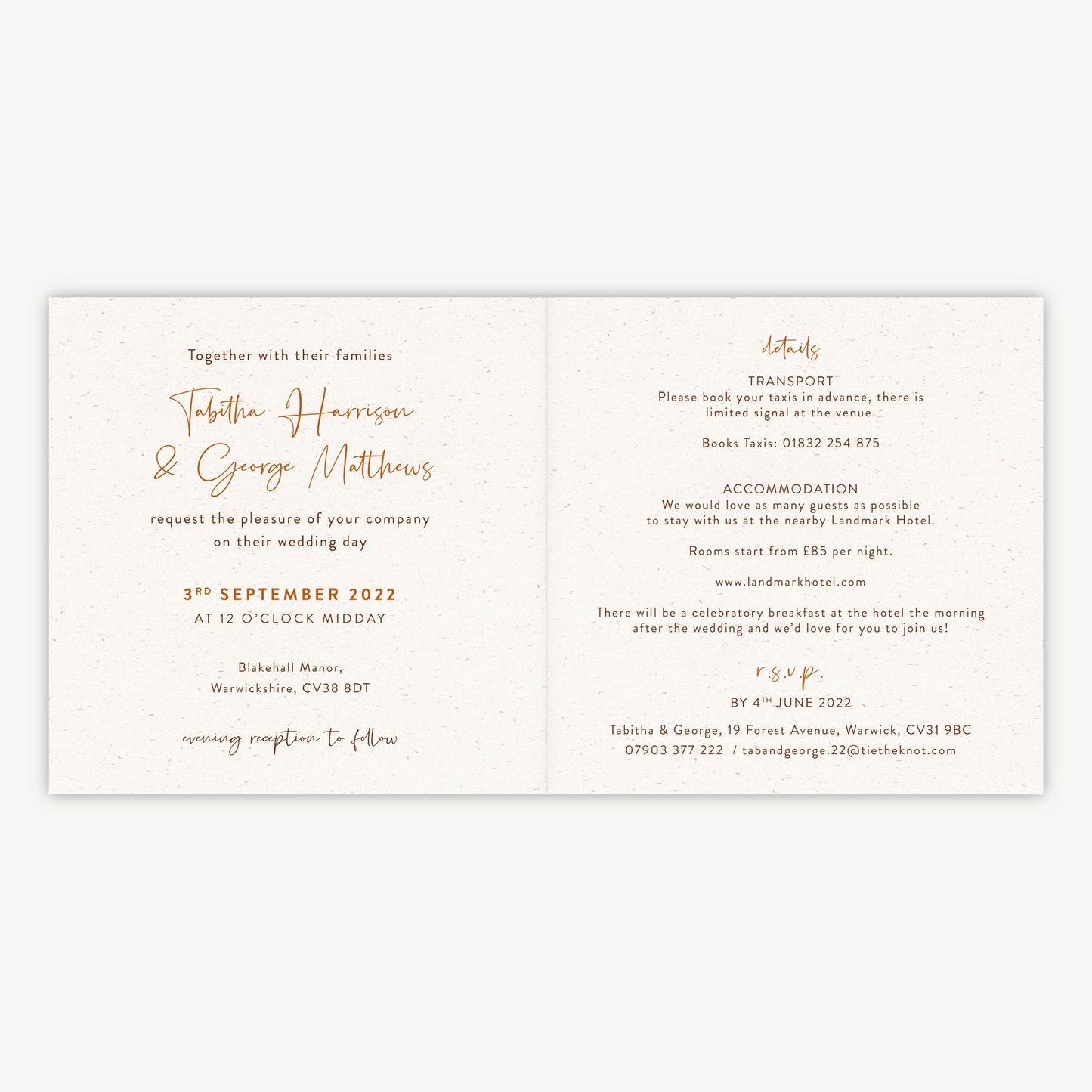 Modern Boho Folded Wedding Invitation