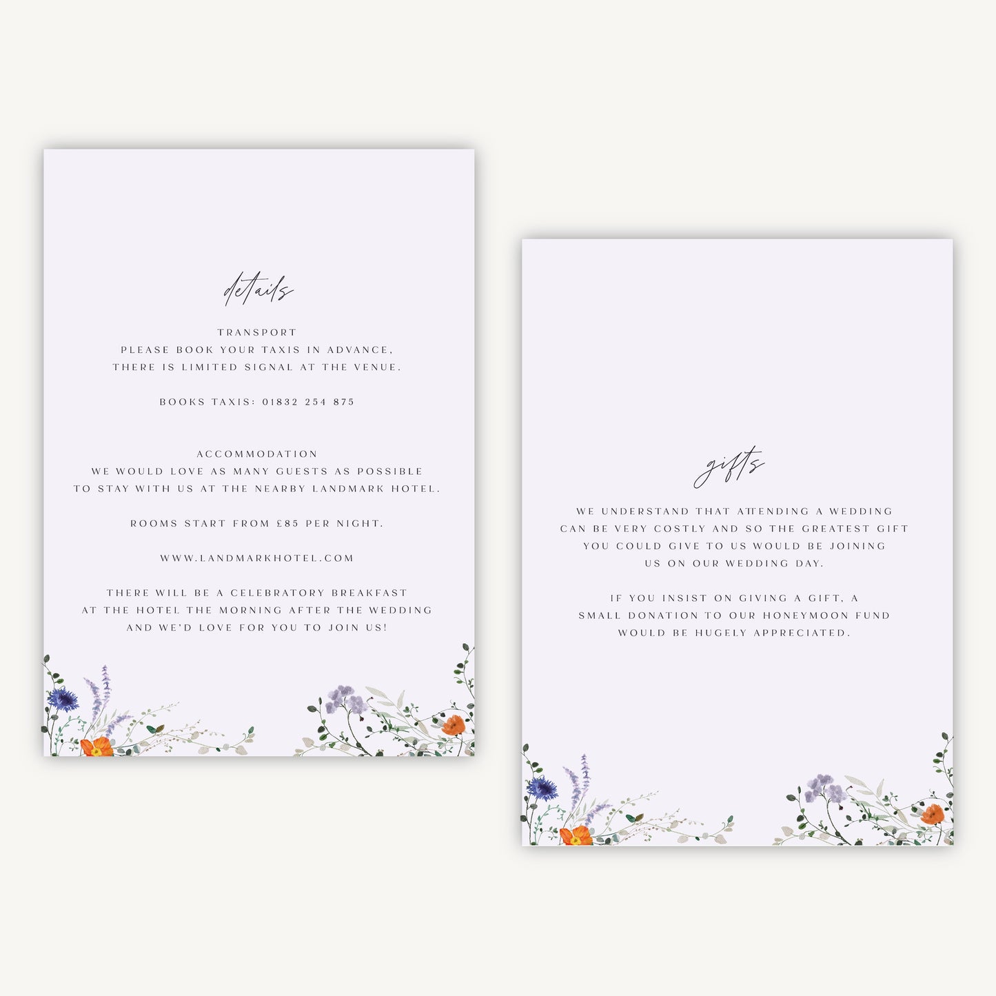 Pressed Wildflowers Wedding Invitation Details Card