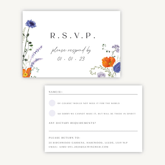 Pressed Wildflowers Wedding Invitation RSVP Card