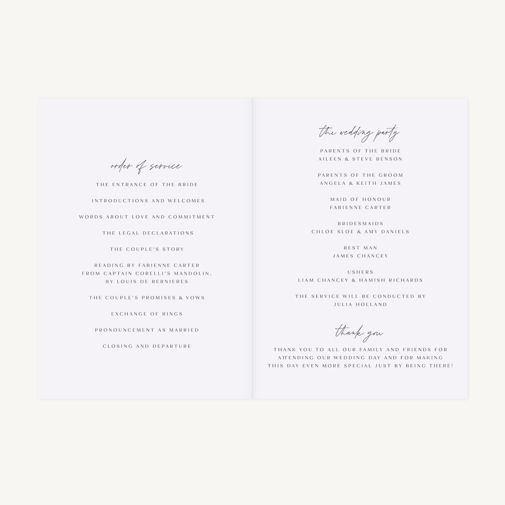 Pressed Wildflowers Wedding Order of Service