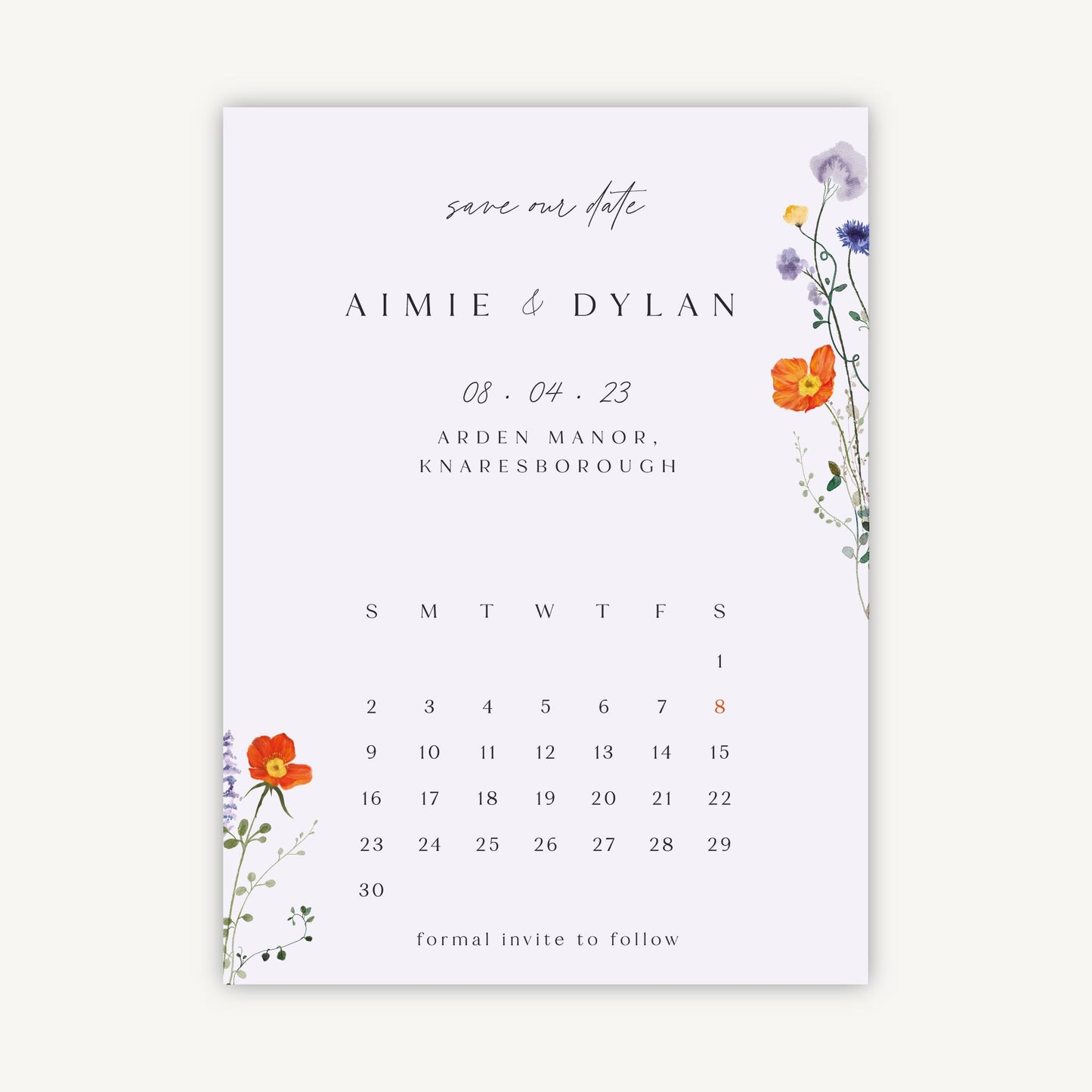 Pressed Wildflowers Folded Wedding Save the Date