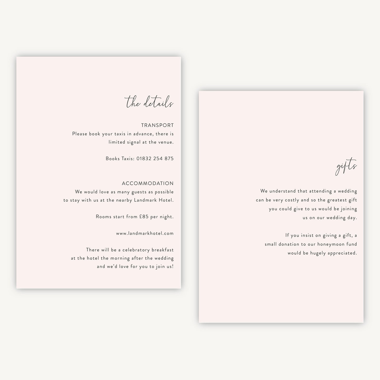 Romantic Script Wedding Invitation Details Card