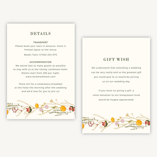 Rustic Wildflowers Wedding Invitation Details Card
