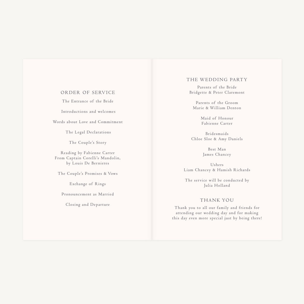 Regency Floral Wedding Order of Service