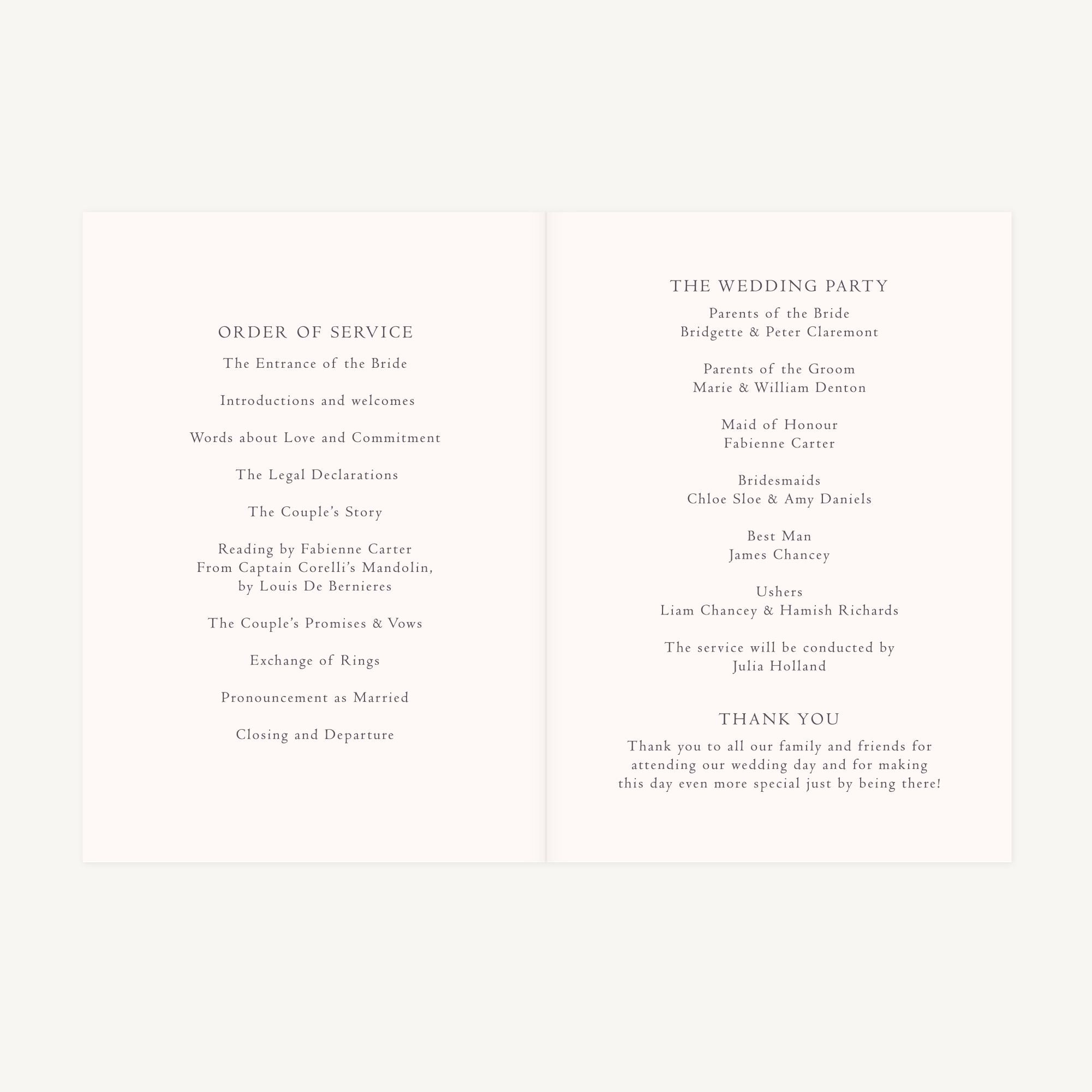 Regency Floral Wedding Order of Service