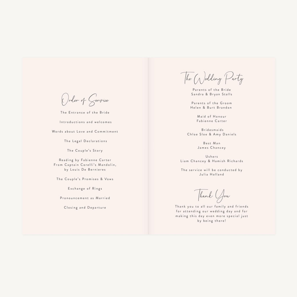 Romantic Script Wedding Order of Service