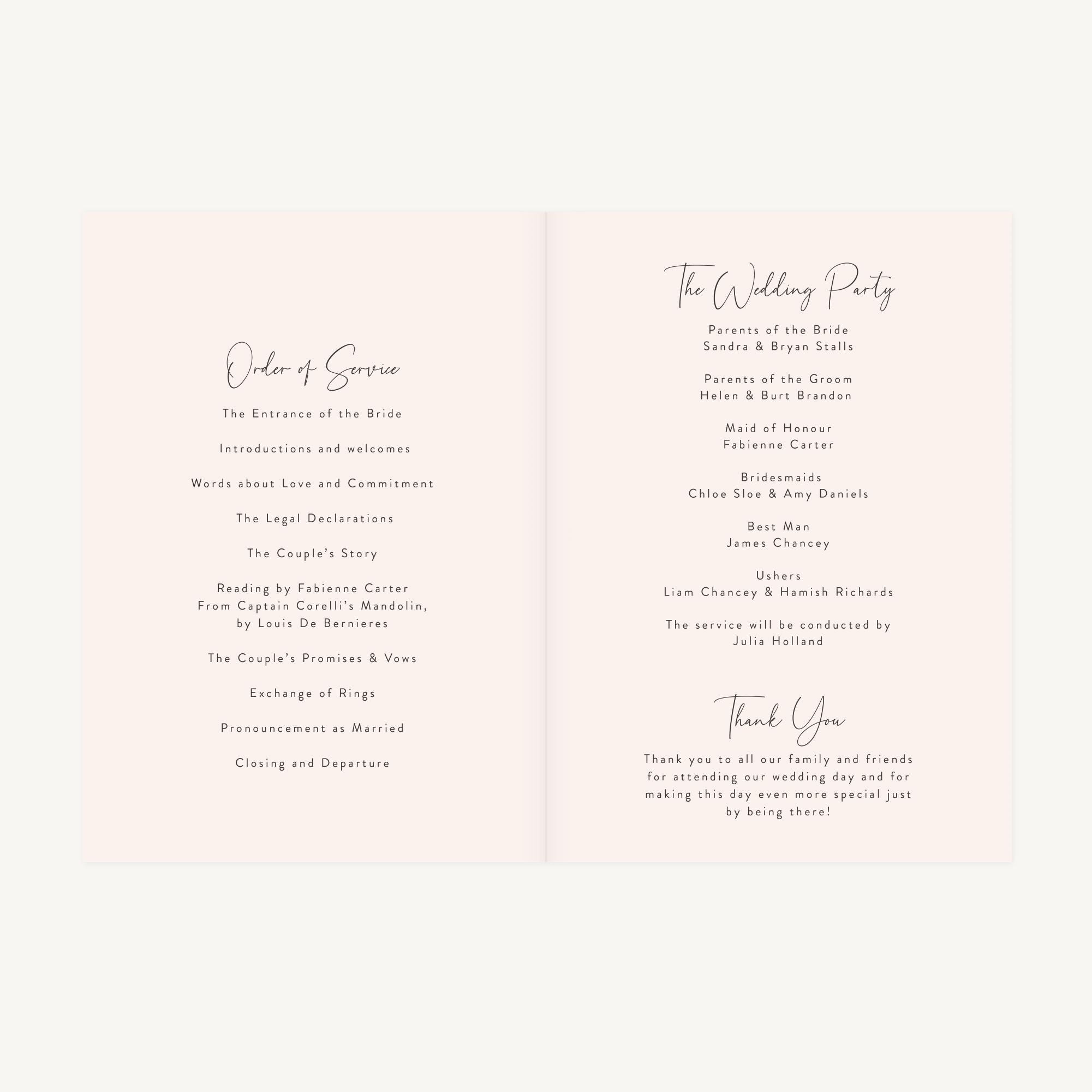 Romantic Script Wedding Order of Service