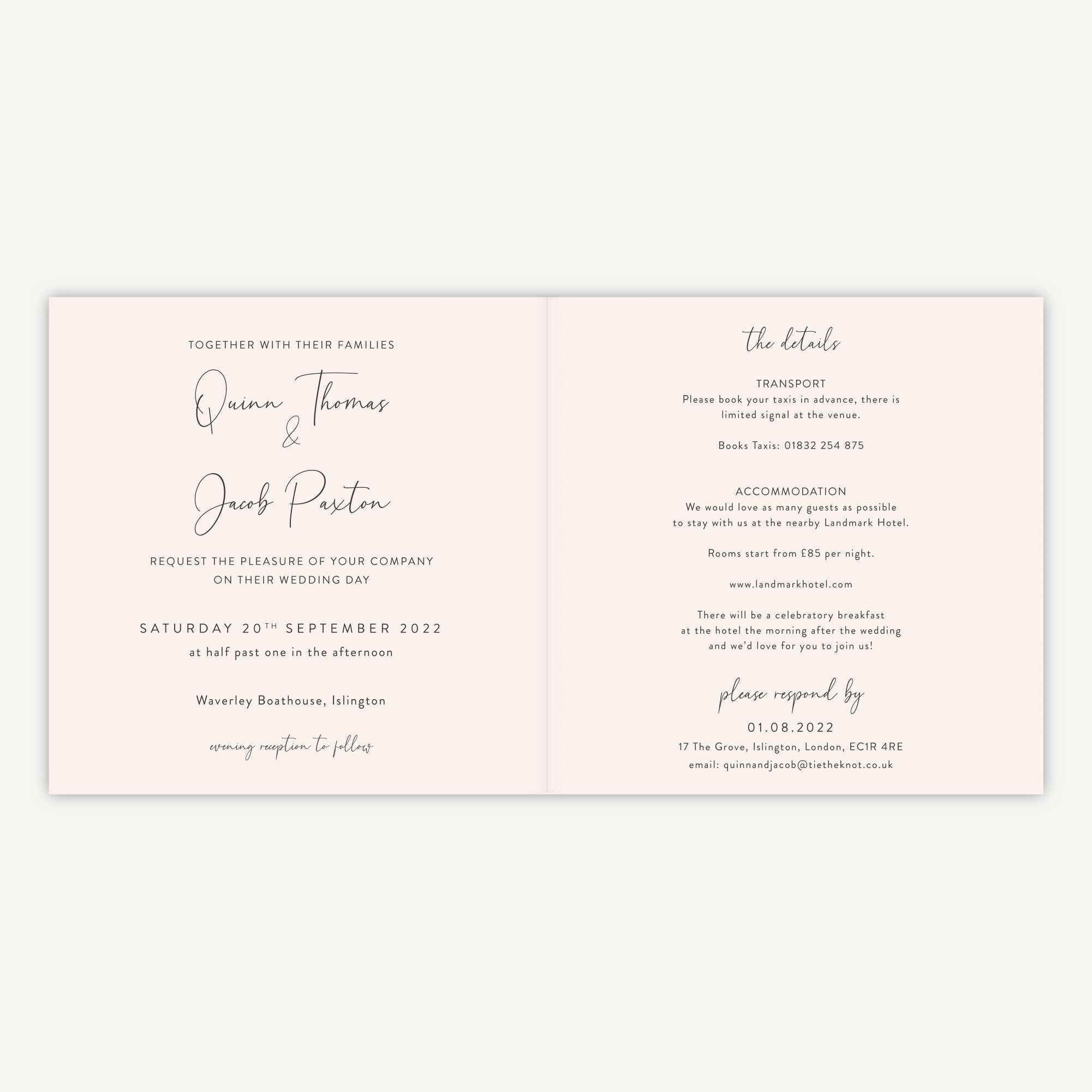 Romantic Script Folded Wedding Invitation