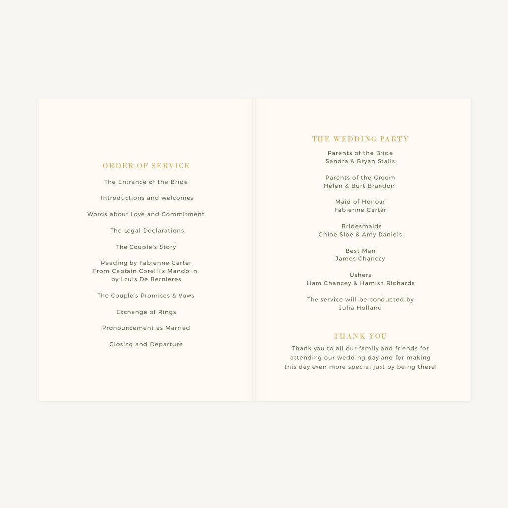 Rustic Wildflowers Wedding Order of Service