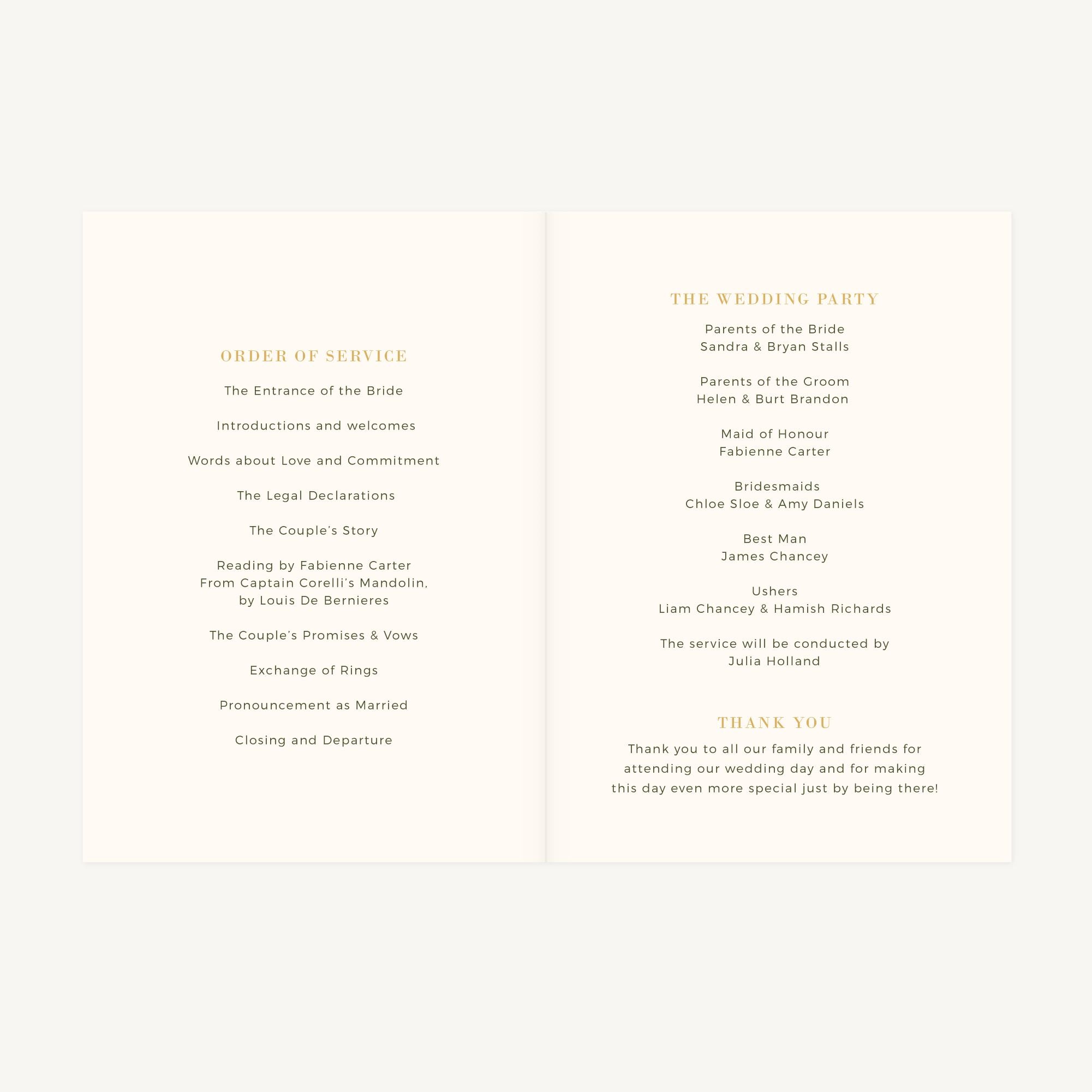 Rustic Wildflowers Wedding Order of Service
