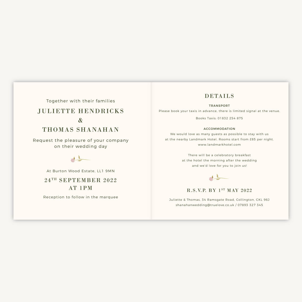 Rustic Wildflowers Folded Wedding Invitation