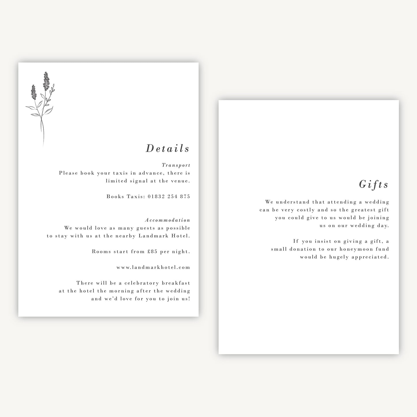 Simple Floral Wedding Invitation Details Card