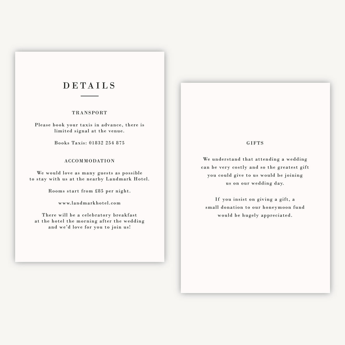 Simple Script Details Card – Loom Weddings