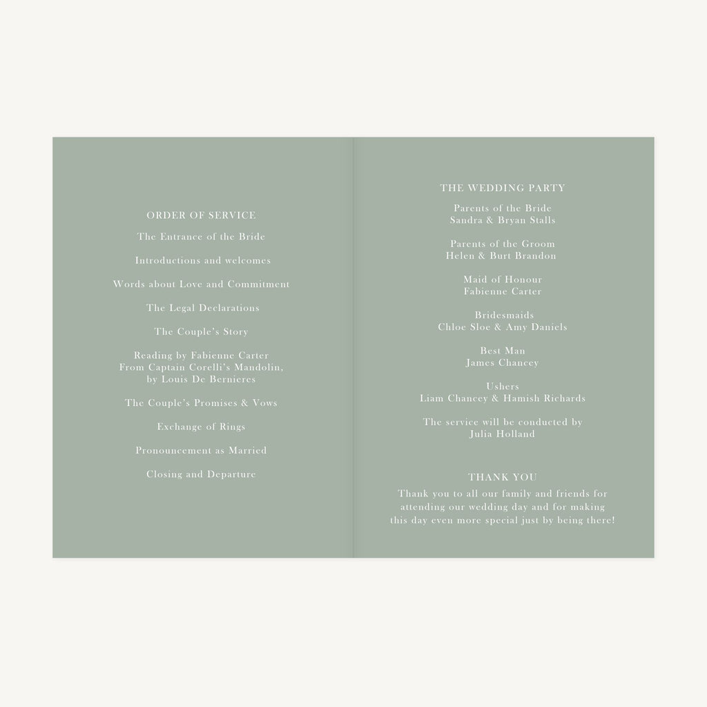 Sage Wildflower Wedding Order of Service