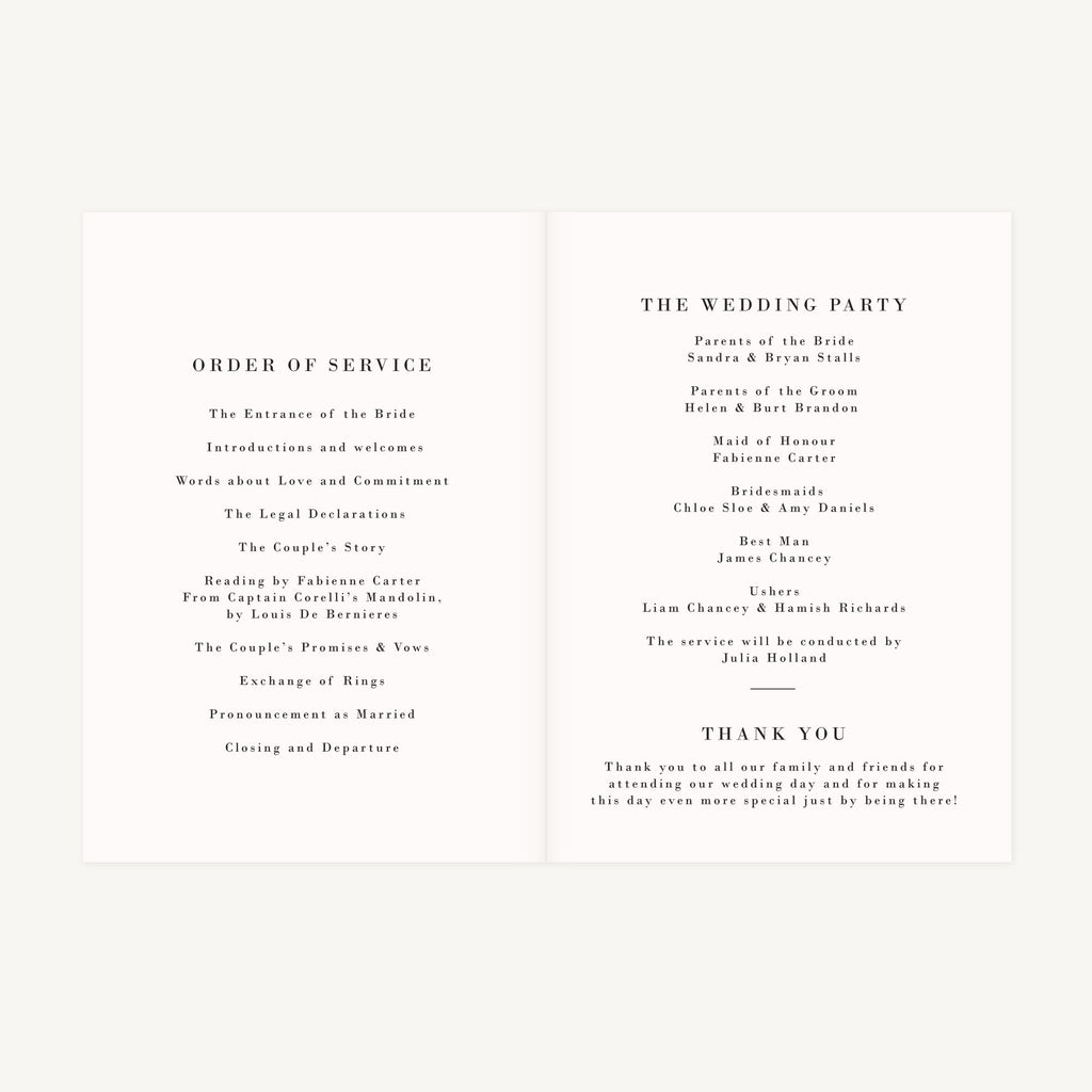 Simple Script Wedding Order of Service