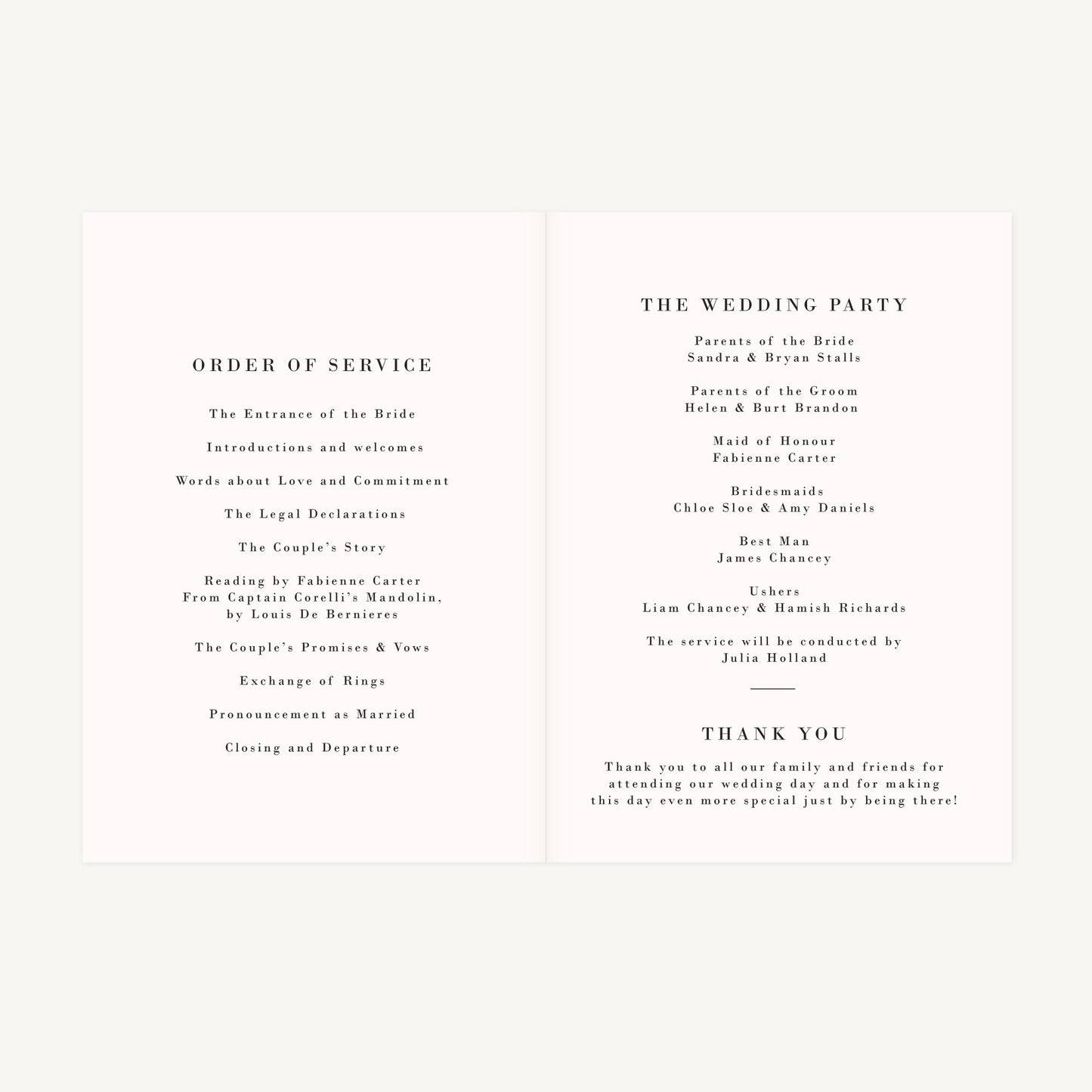 Simple Script Wedding Order of Service