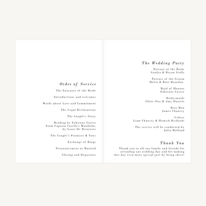 Simple Floral Wedding Order of Service