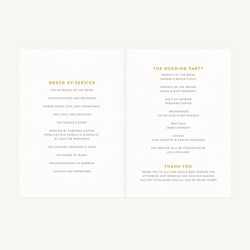 Spring Flowers Wedding Order of Service
