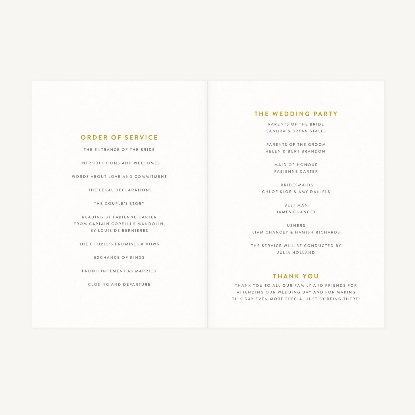 Spring Flowers Wedding Order of Service