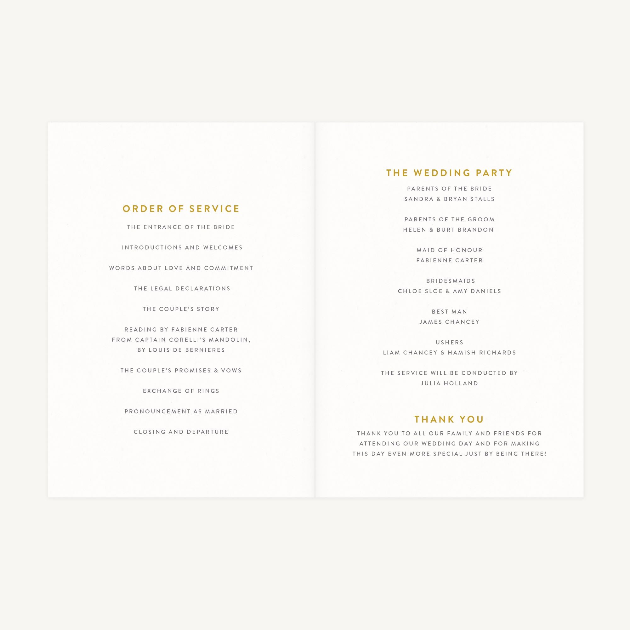 Spring Flowers Wedding Order of Service