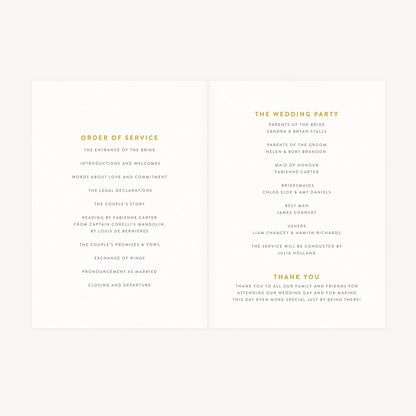 Spring Flowers Wedding Order of Service