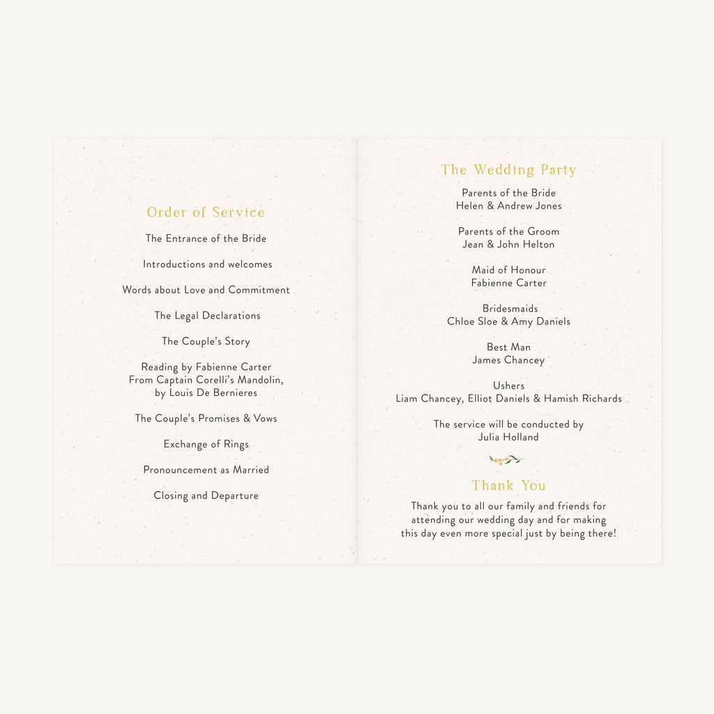 Summer Meadow Wedding Order of Service