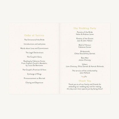 Summer Meadow Wedding Order of Service