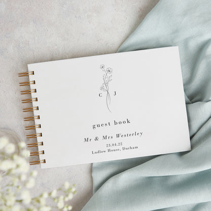 Simple Floral Personalised Wedding Guest Book