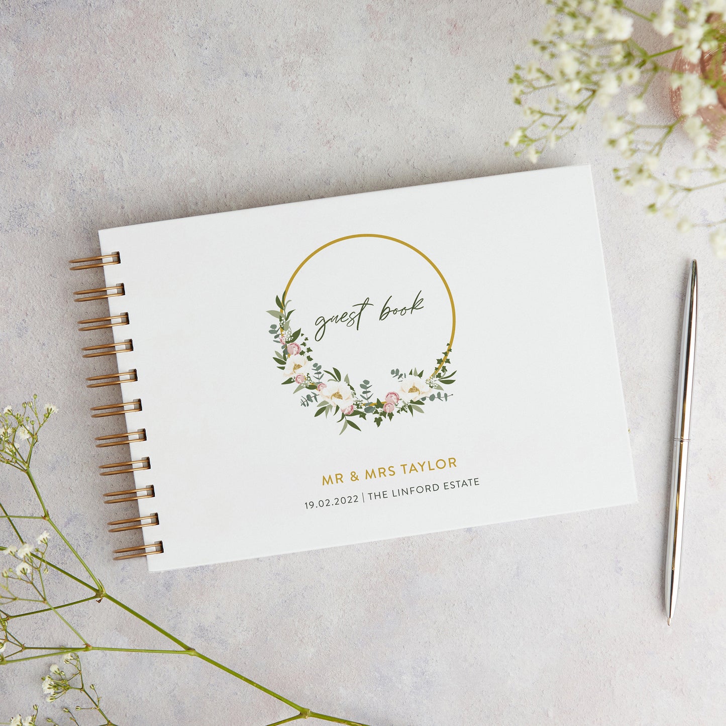 Floral Hoop Personalised Wedding Guest Book
