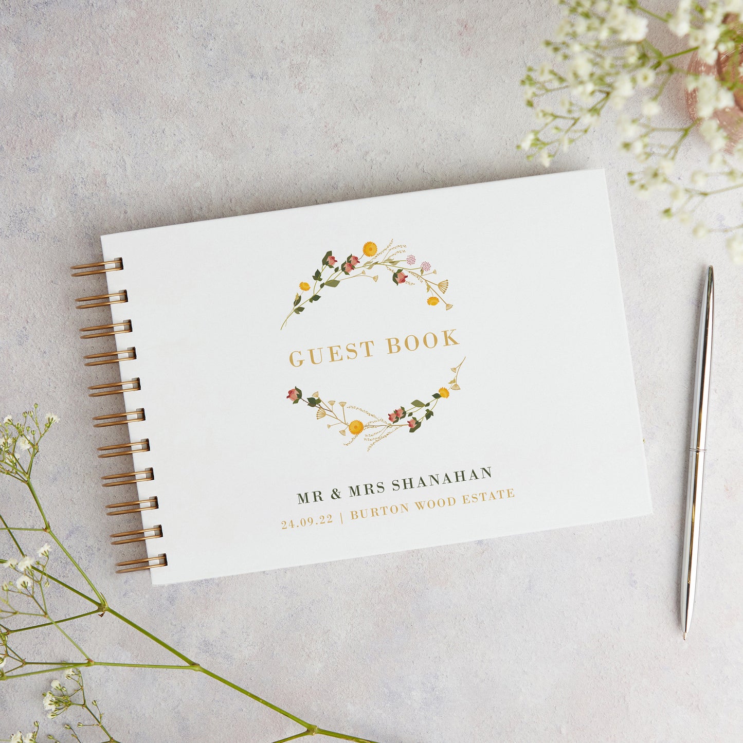 Rustic Wildflowers Personalised Wedding Guest Book