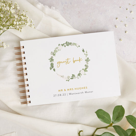 White Floral Personalised Wedding Guest Book