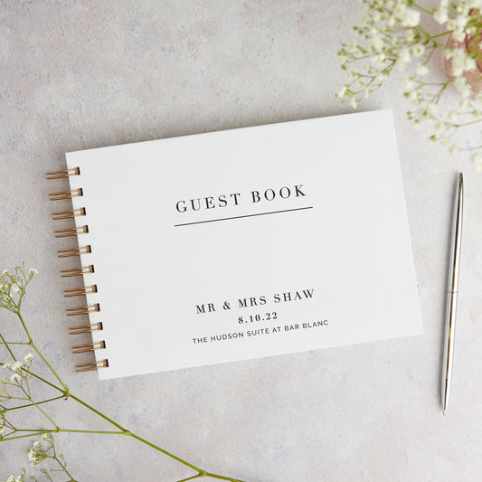 White Modern Script Personalised Wedding Guest Book