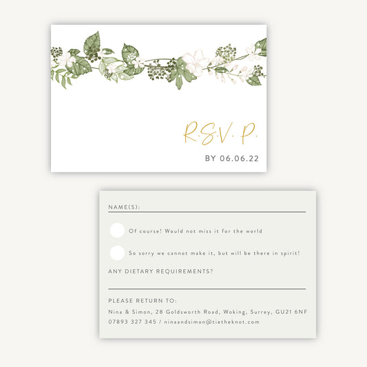 White Floral Wedding Invitation RSVP Card