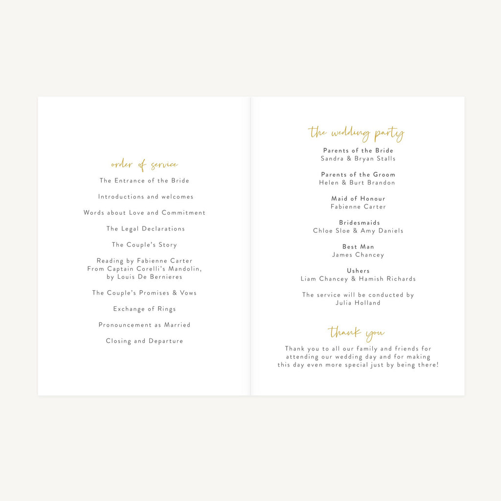 White Floral Wedding Order of Service