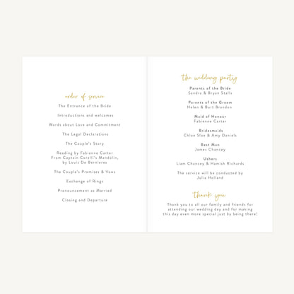 White Floral Wedding Order of Service