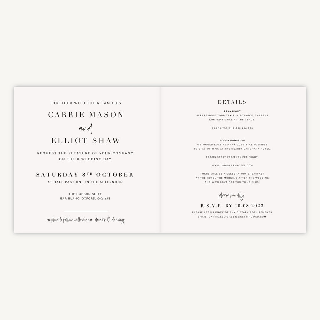 White Modern Script Folded Wedding Invitation