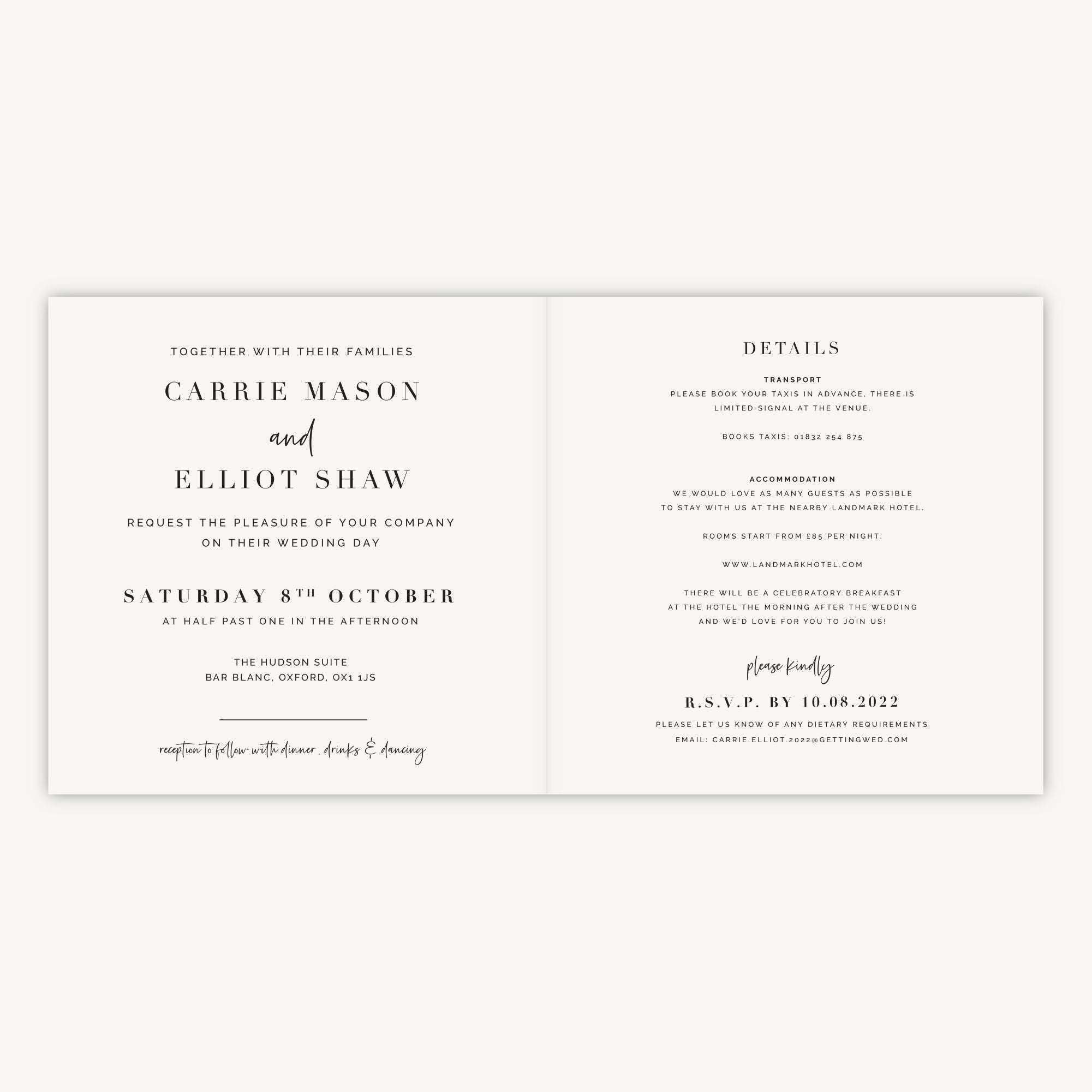 White Modern Script Folded Wedding Invitation