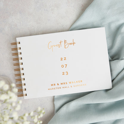 White Modern Script Foil Personalised Wedding Guest Book