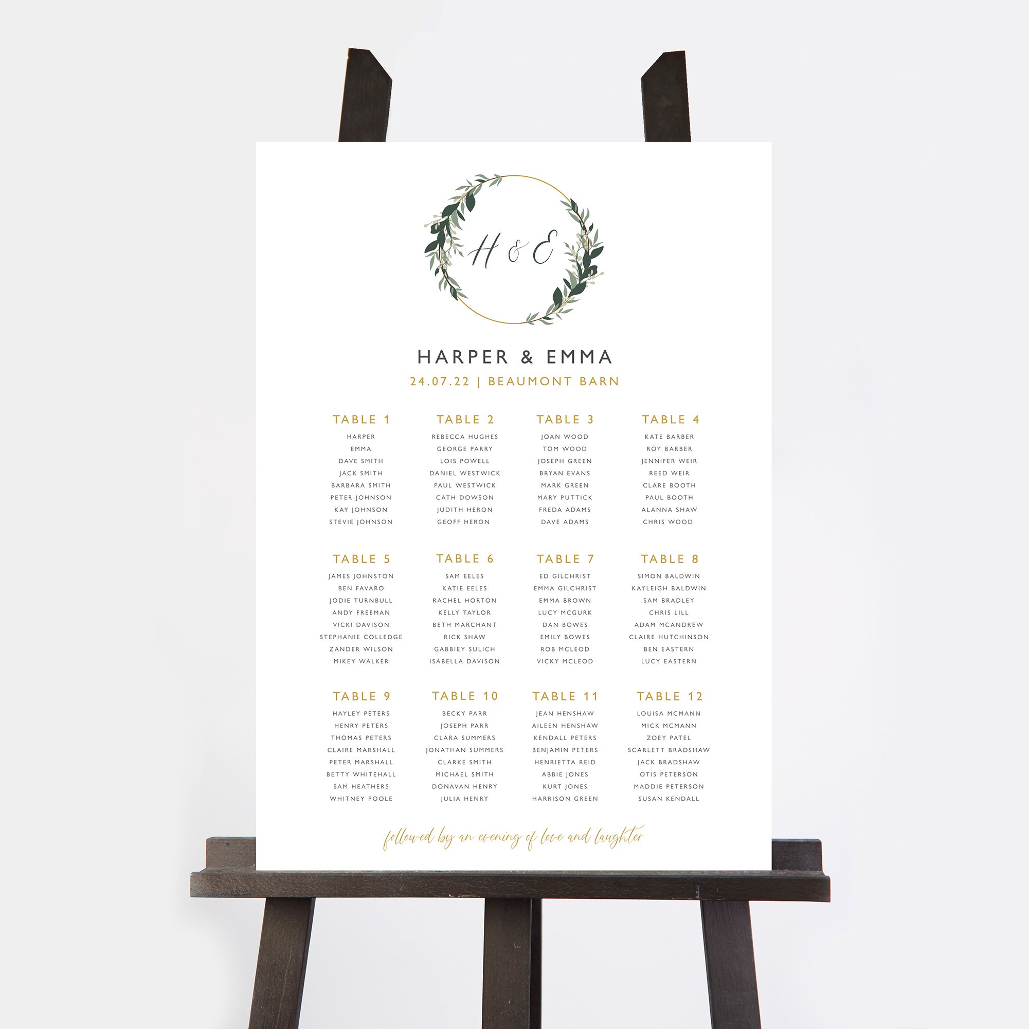 Foliage Hoop Personalised Wedding Table Plan