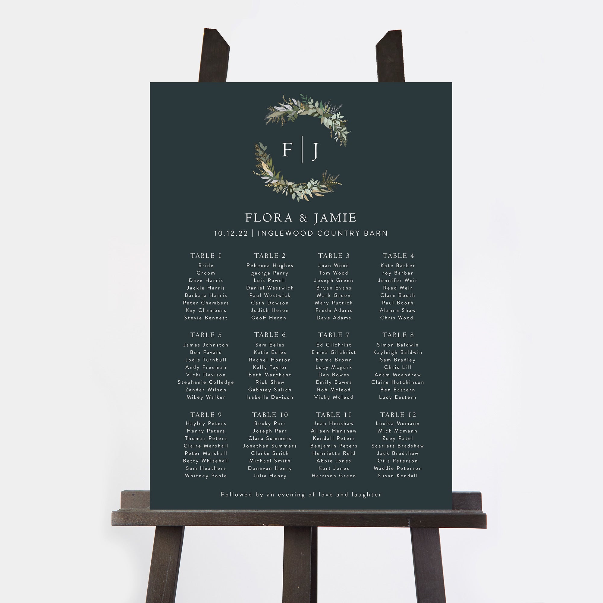 Winter Botanical Personalised Wedding Table Plan