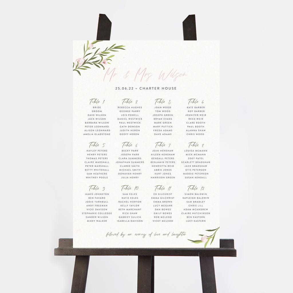 Blush Peony Personalised Wedding Table Plan