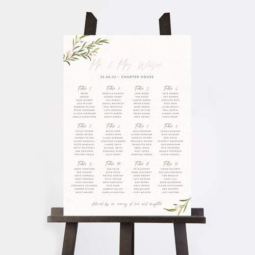 Blush Peony Personalised Wedding Table Plan
