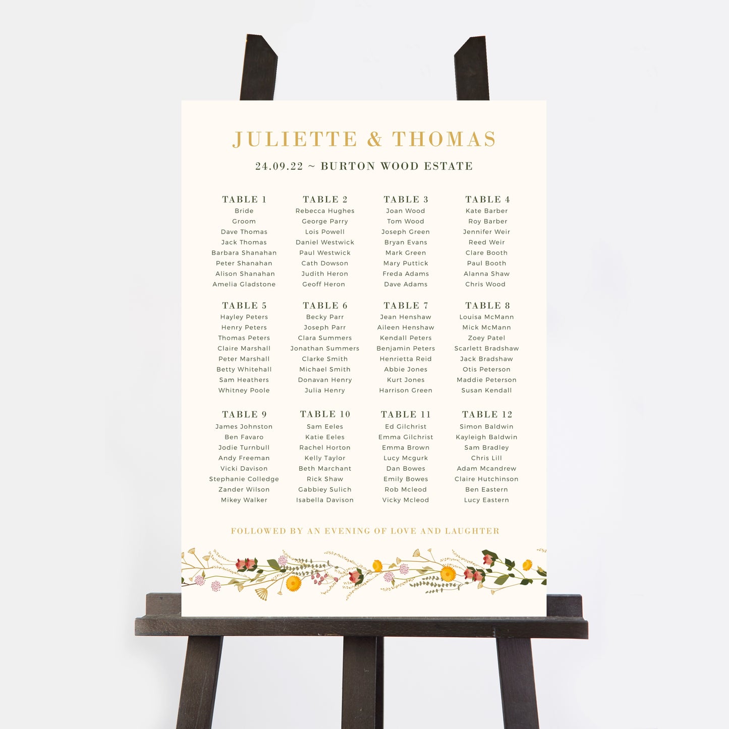 Rustic Wildflowers Personalised Wedding Table Plan