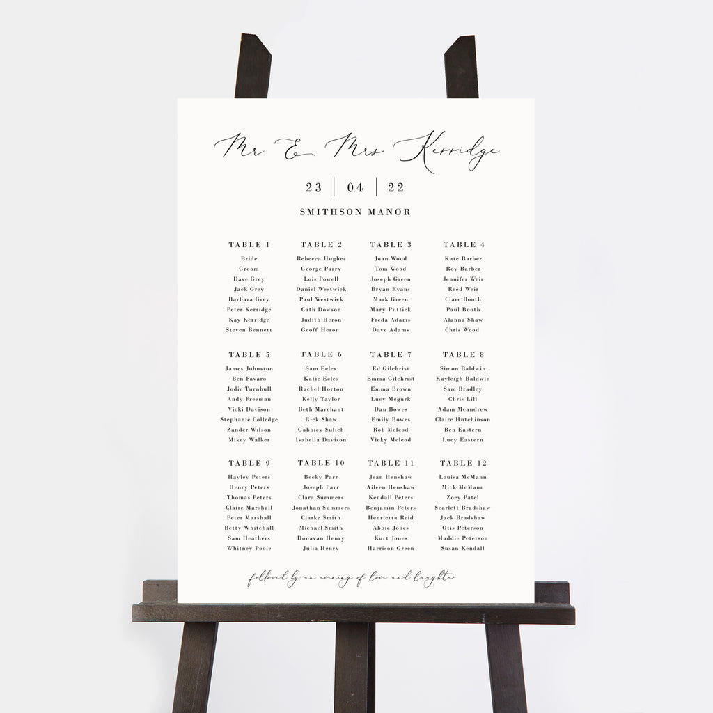 Simple Script Personalised Wedding Table Plan