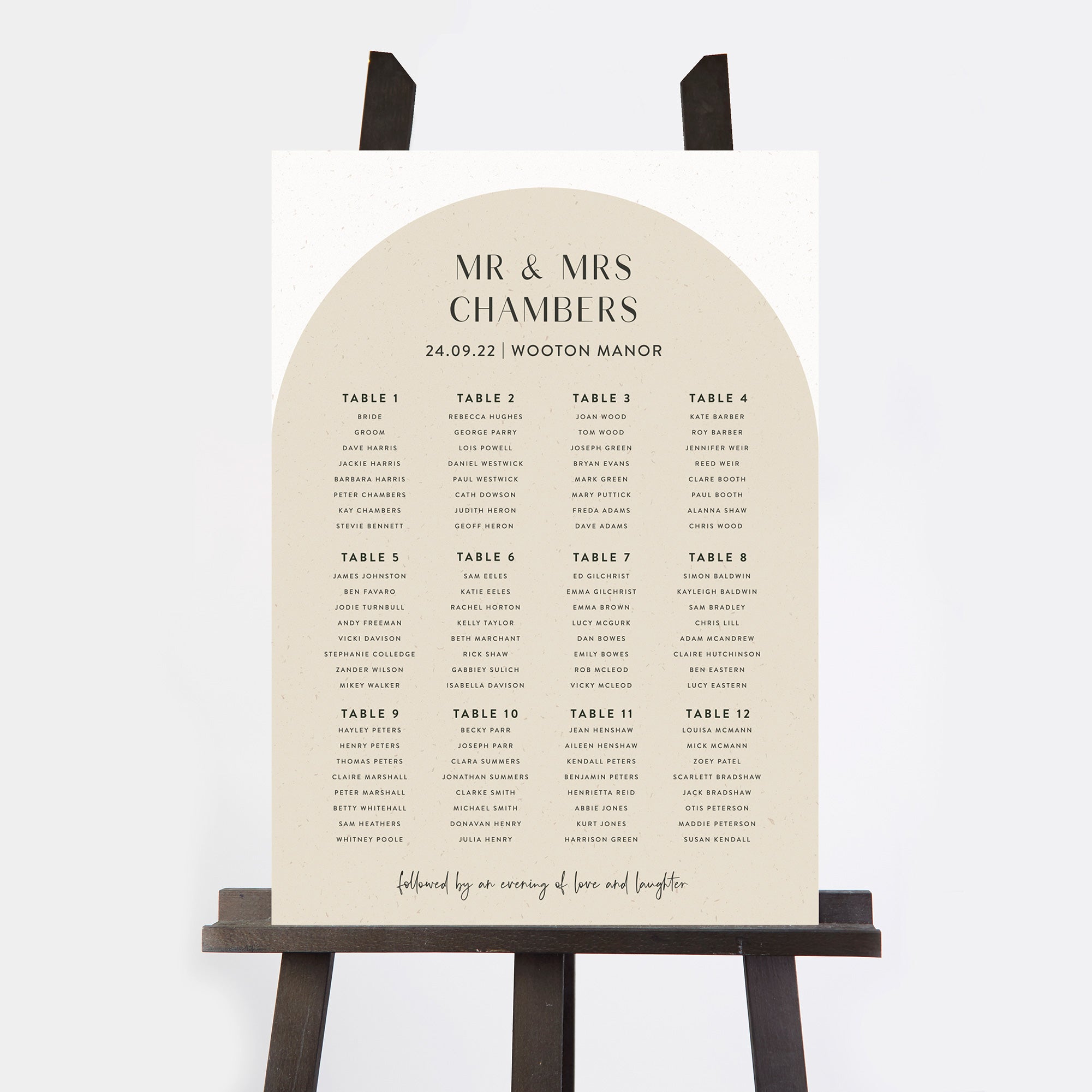 Minimalist Arch Personalised Wedding Table Plan