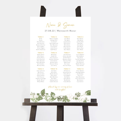 White Floral Personalised Wedding Table Plan