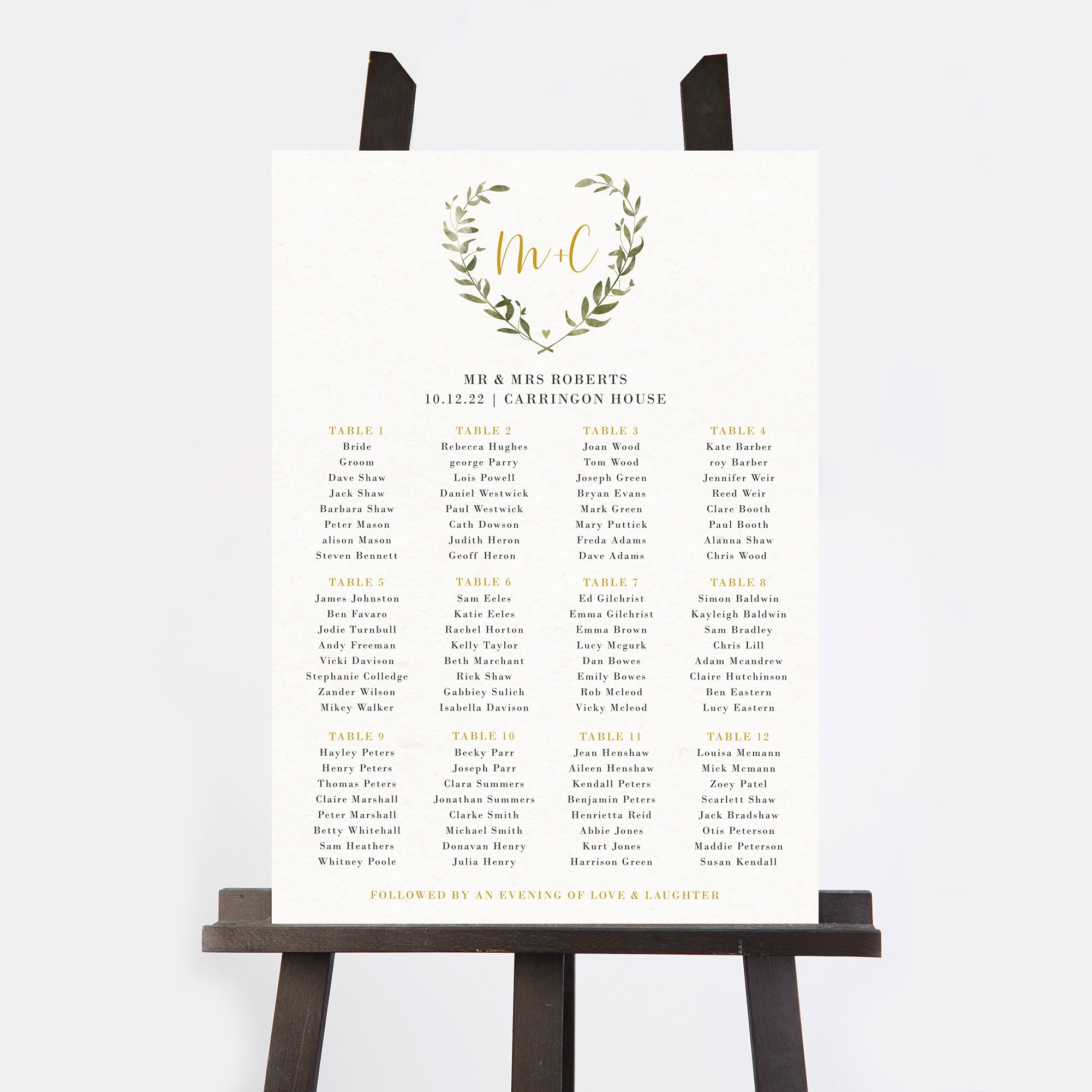 Greenery Botanical Personalised Wedding Table Plan